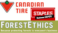 Canadian Tire, Staples and Forest Ethics logos