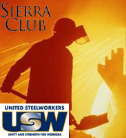Steel worker and logos