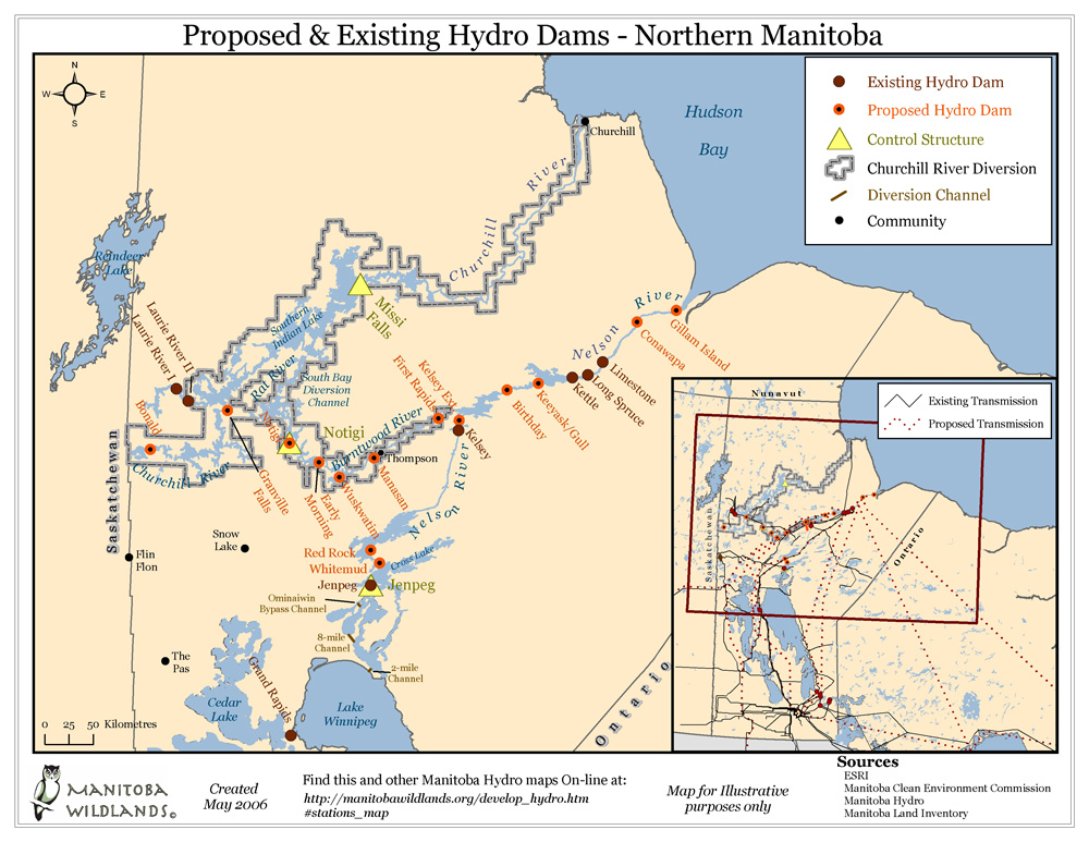 View Manitoba Wildlands' Map: Proposed &amp; Existing Hydro Dams Northern 